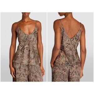 L'Agence Snake Print Lexi Cami V Neck Size Small NEW Viscose Rayon Black Tan